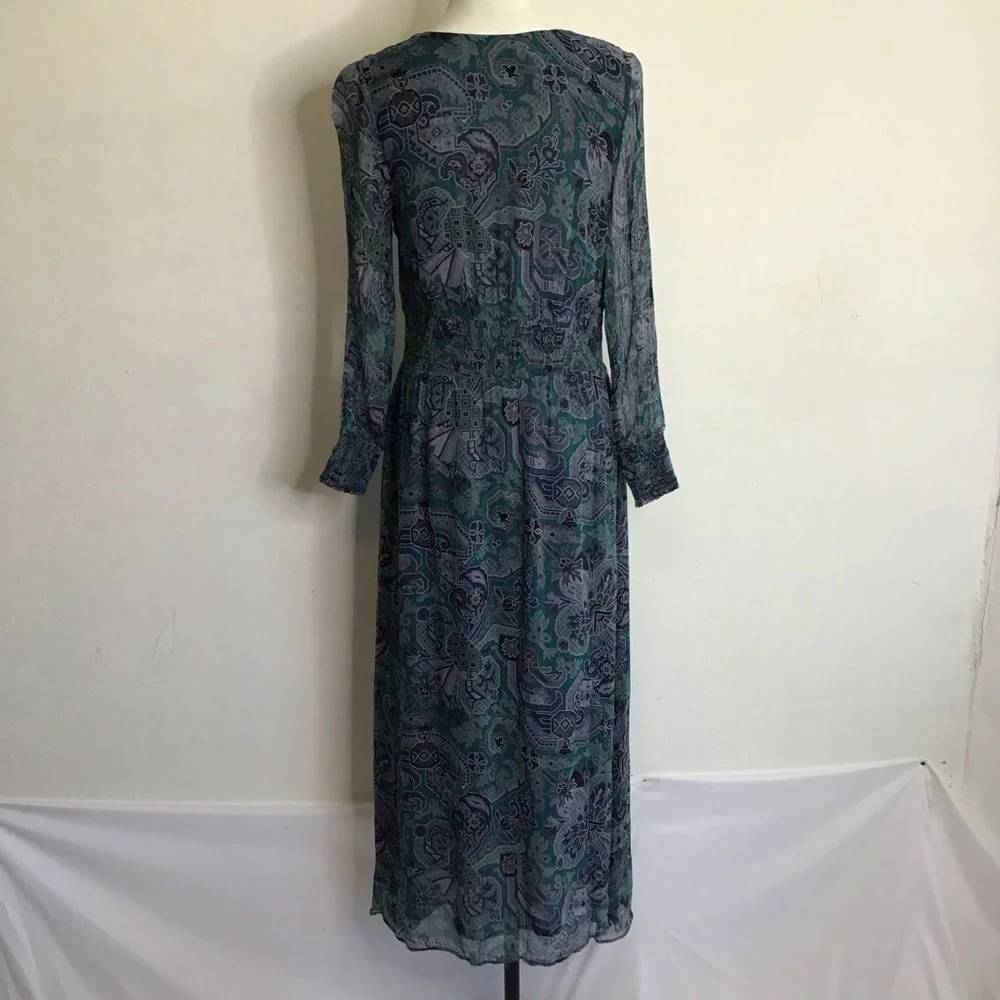 Soft Surroundings Women Elegant Green Sheer Long Sleeve Career Dress SZ XS